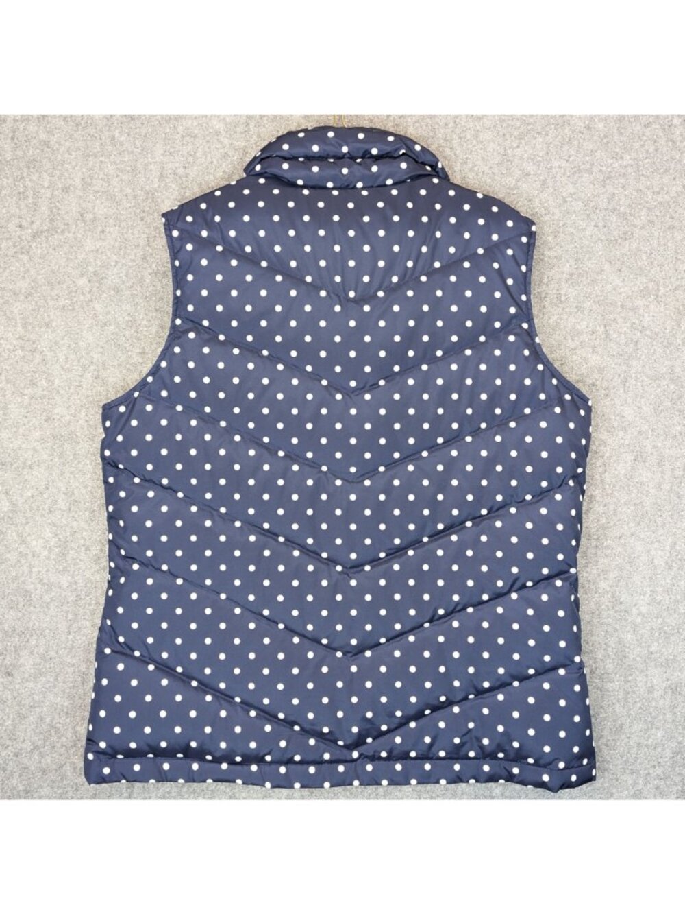 Lands End Womens Medium Puffer Vest Quilted Polka Dot Navy Zipper Front - Picture 3 of 7